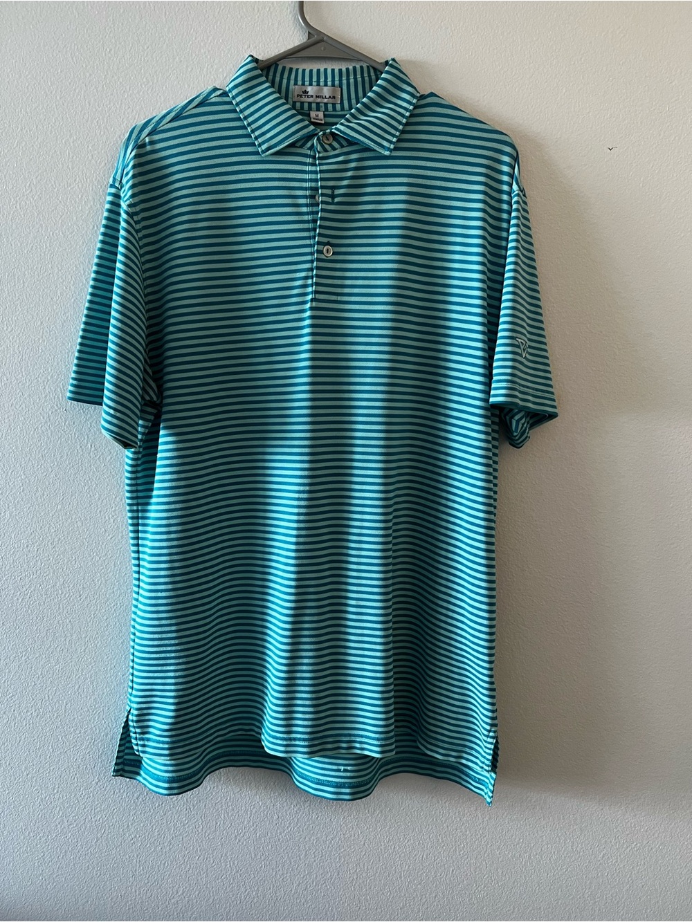 Peter Millar Men’s Turquoise and White Striped Polo
